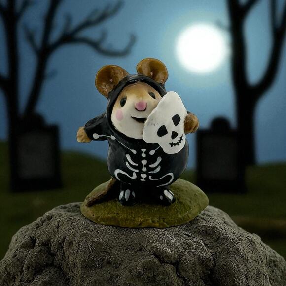 Wee Forest Folk "Skeleton Mousey" 1987 Mouse Halloween M-157 A. Petersen Retired - Picture 1 of 9